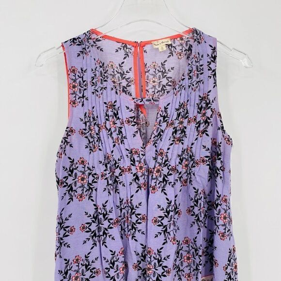 Hem & Thread Size Small Purple Boho Floral Pleated Sleeveless Blouse Top - Picture 2 of 9